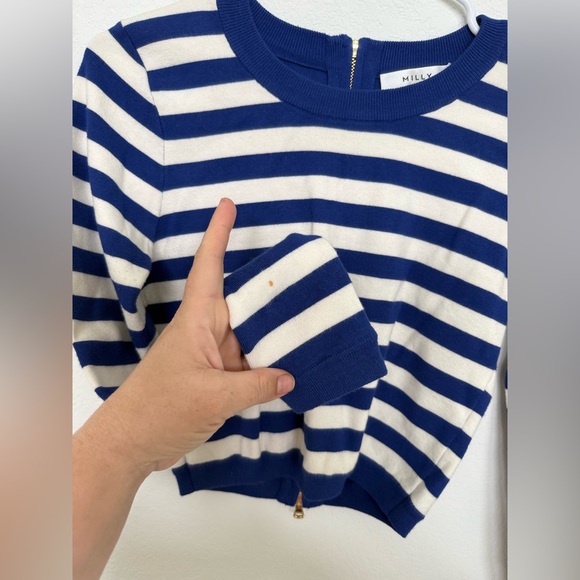 Milly Cropped Striped Sweater, Blue and White, size M - Picture 6 of 7